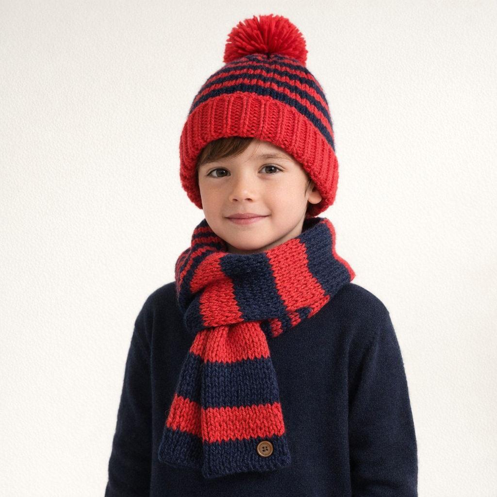 AI image for Red Navy Stripe Hat and Scarf