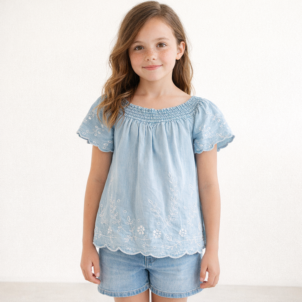 AI image for Light Denim Embroidered Top