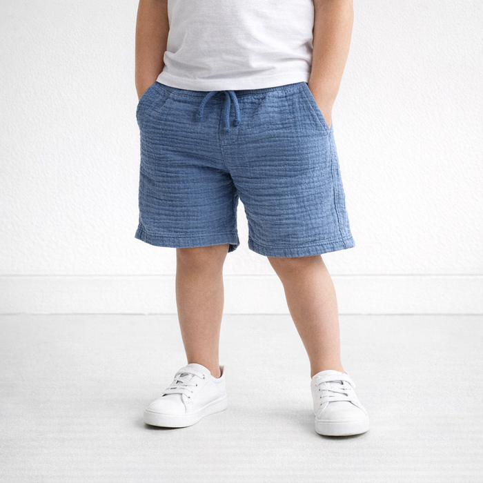 AI image for Blue Textured Cotton Shorts