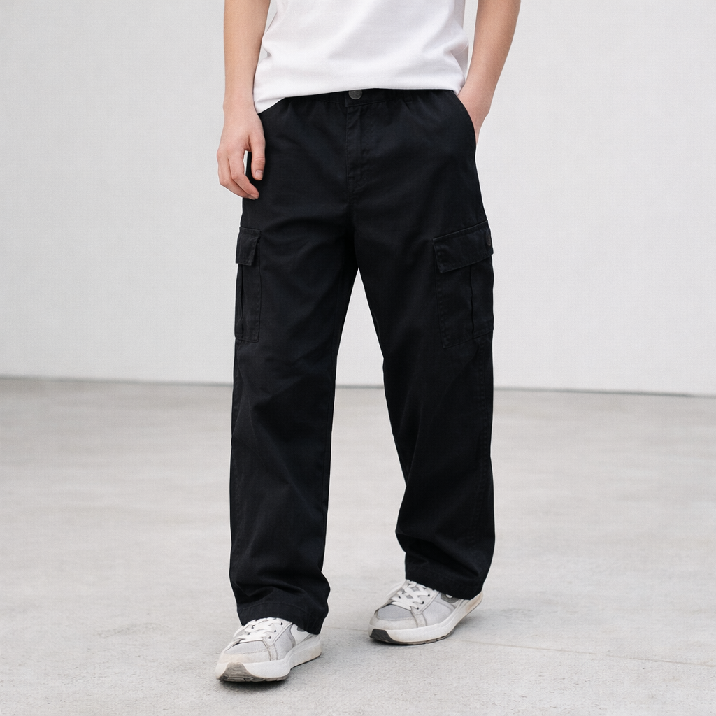 AI image for Black Cargo Trousers