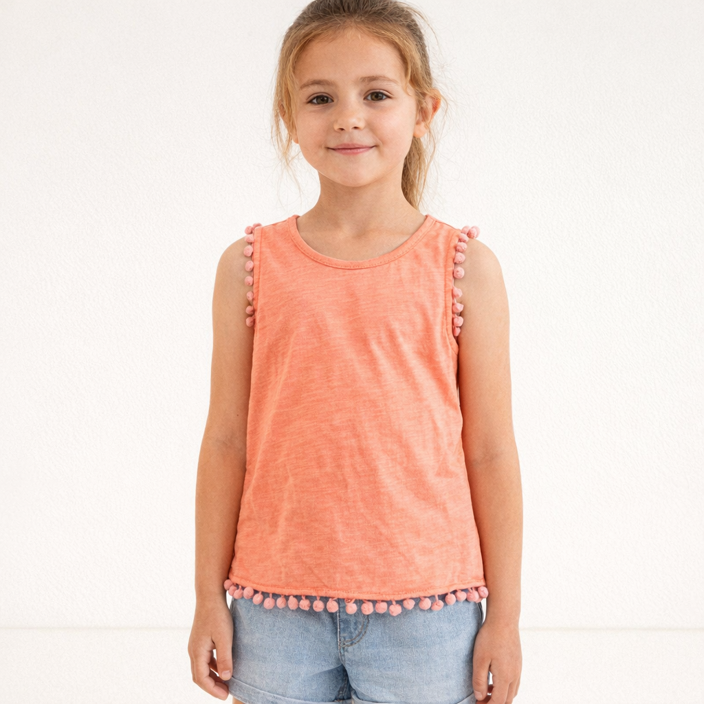 AI image for Coral Pom Pom Summer Top