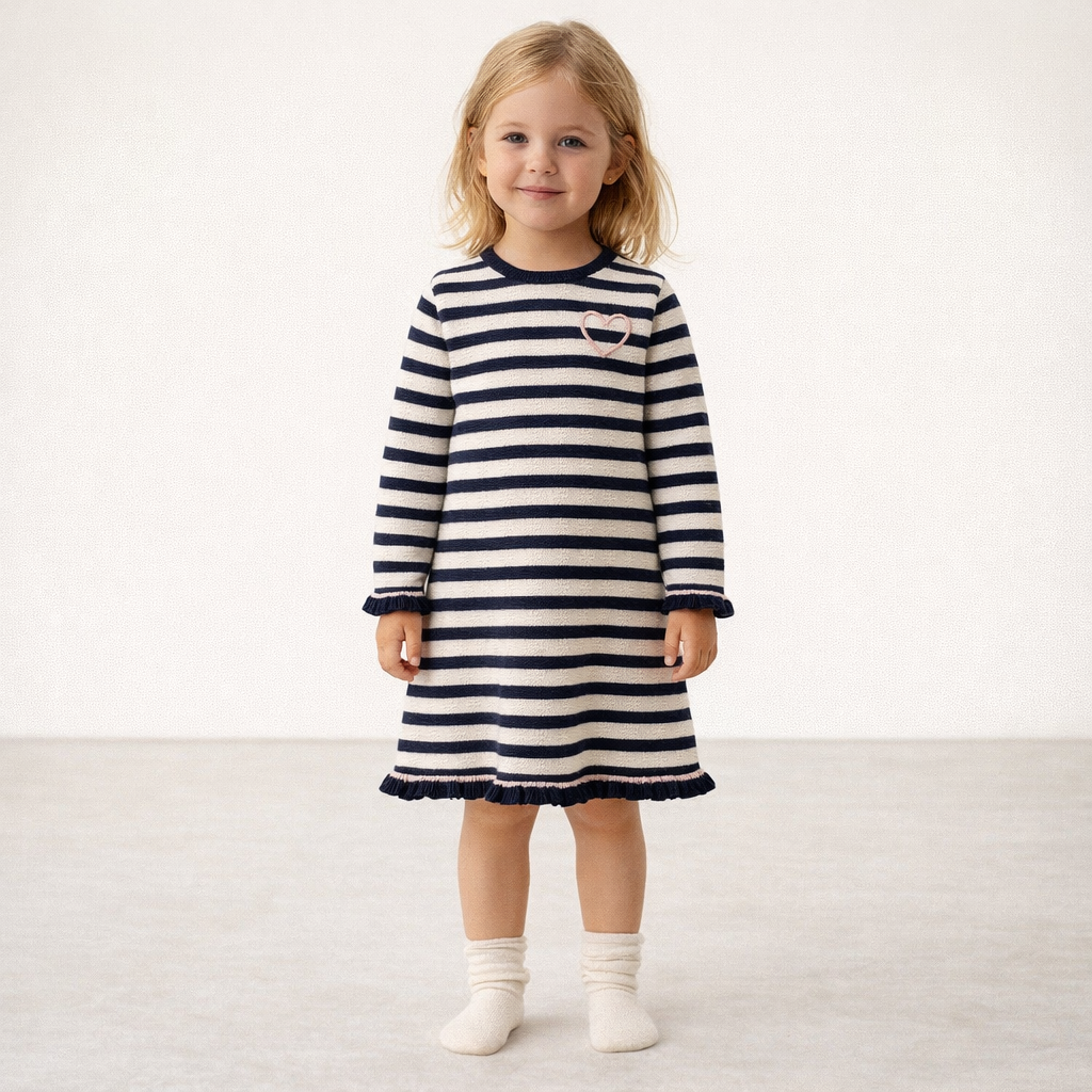 AI image for Striped Knitted Dress - Cotton/Wool Mix