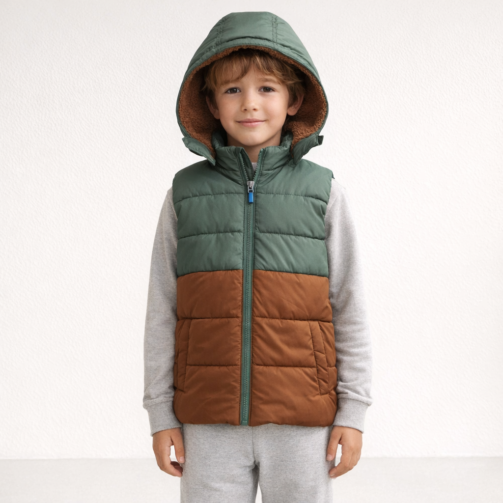 AI image for Brown and Green Gillet - Removable Hood