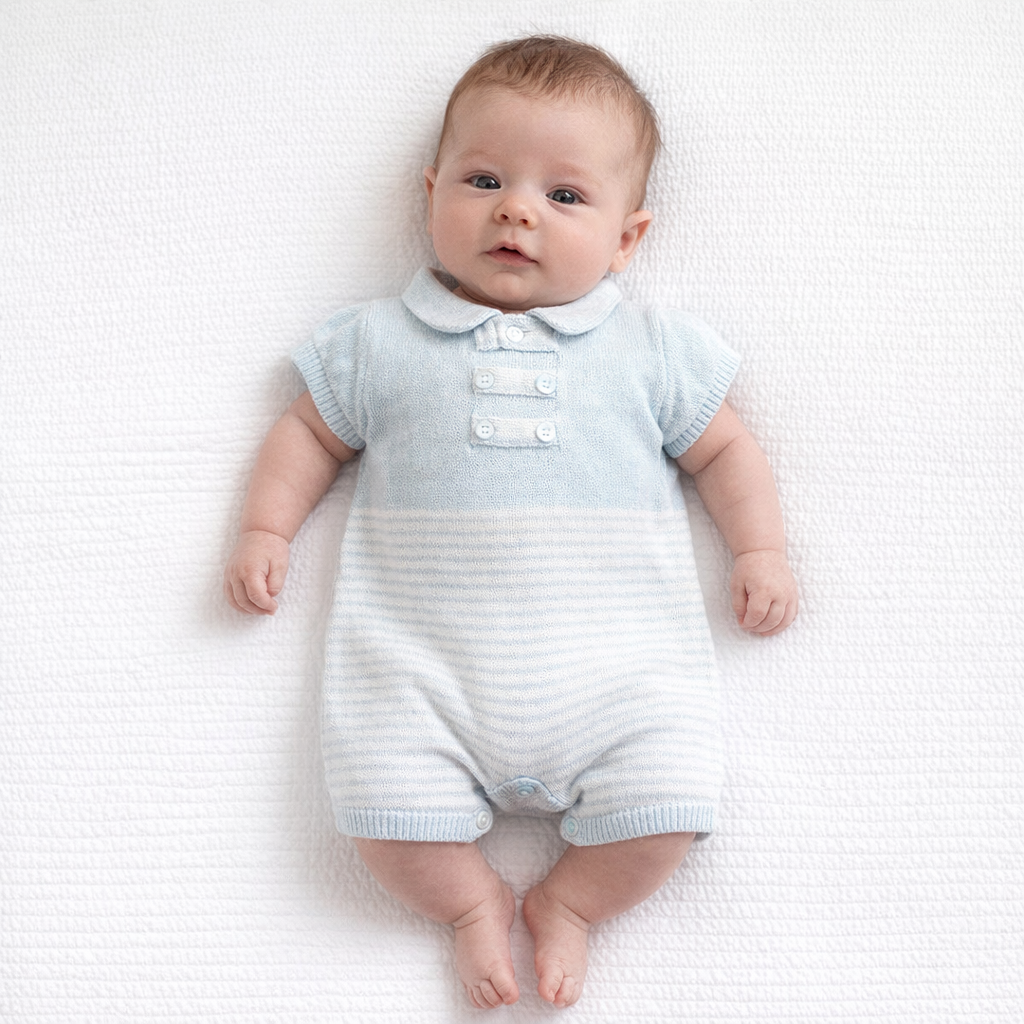 AI image for White/Blue Cotton Romper