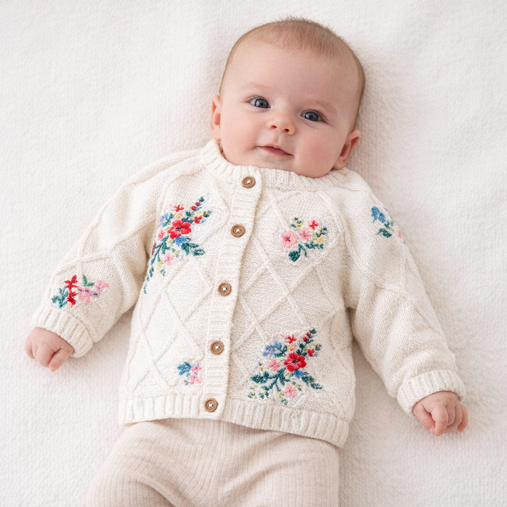 AI image for Embroidered White Cardi