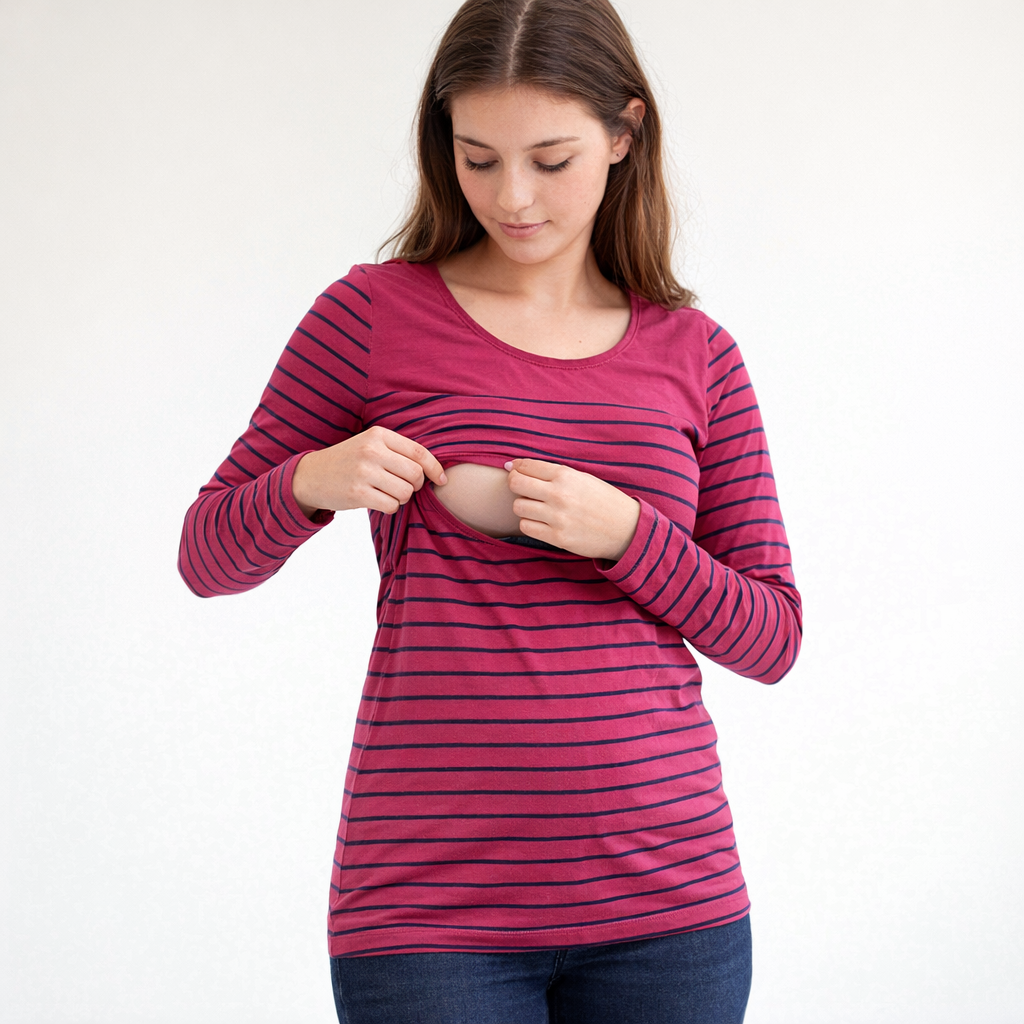 AI image for Berry/Navy Long Sleeved Maternity/Nursing Top