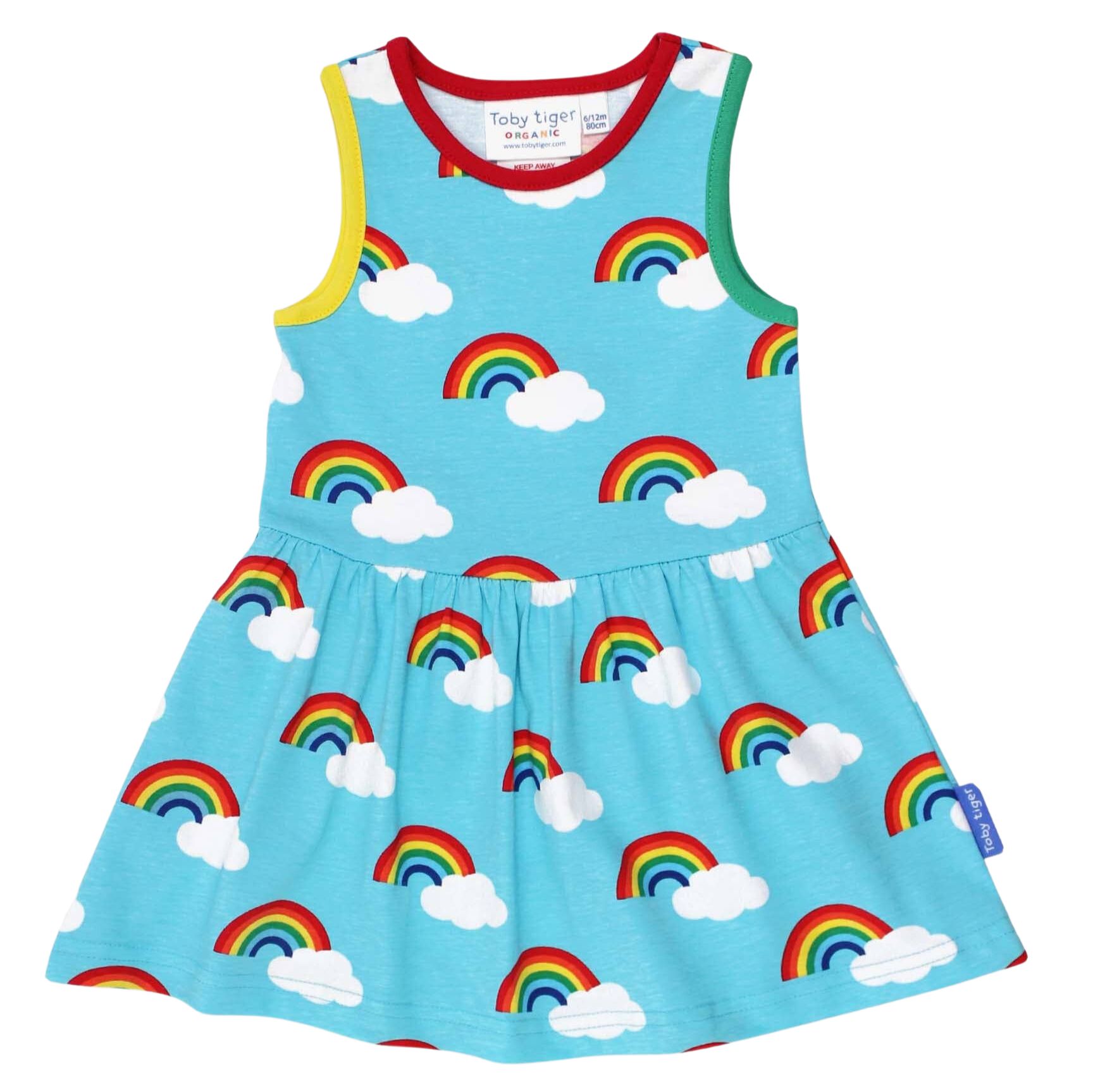 Organic Turquoise Rainbow Print Summer Dress
