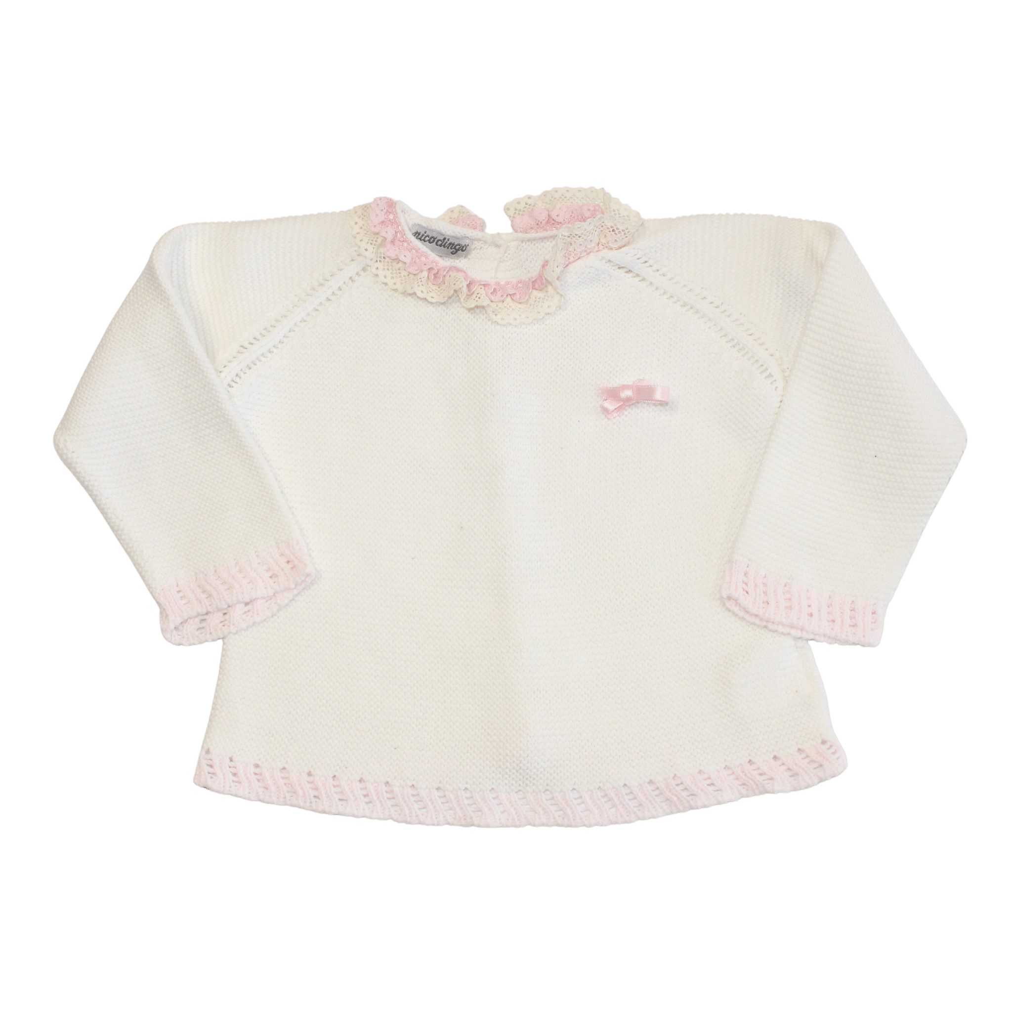 Bow and Collar Detail White Cotton Jumper - 2nd Lyfe C.I.C