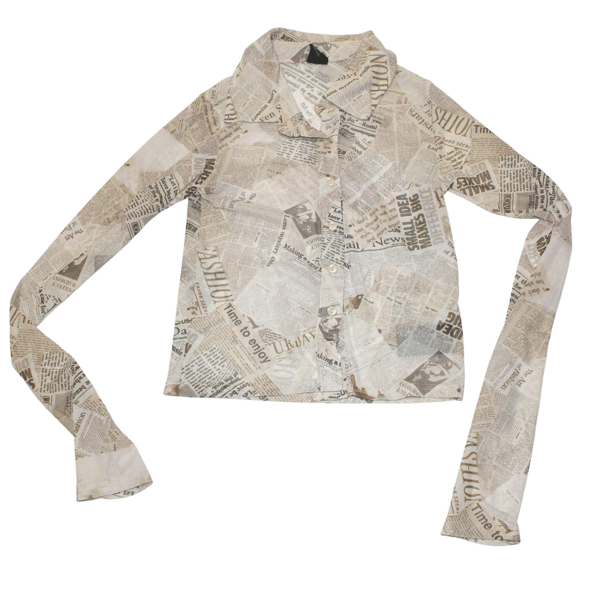 Long Sleeve Newspaper Mesh Shirt - 2nd Lyfe C.I.C