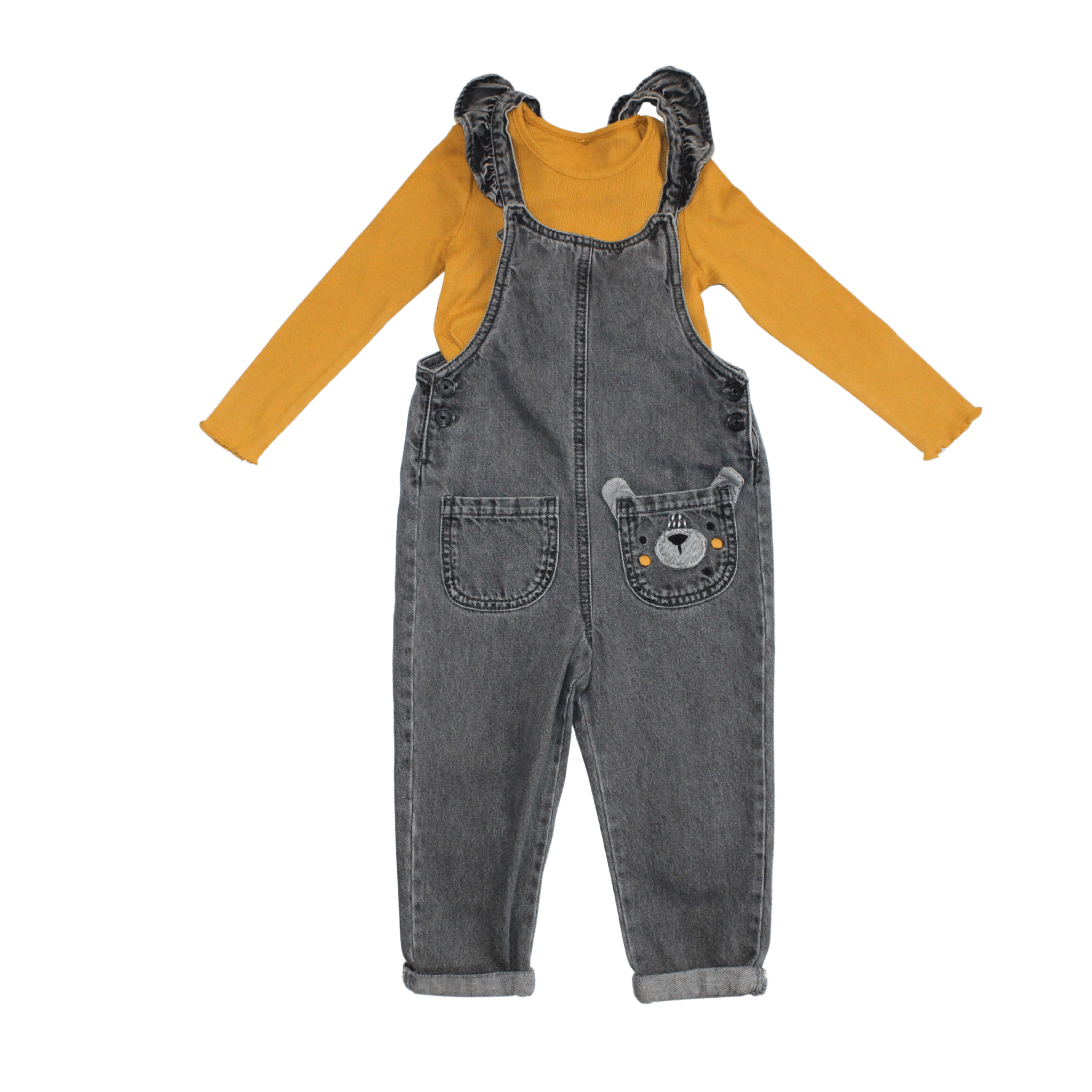 Mustard and Grey Bear Dungarees - 2nd Lyfe C.I.C