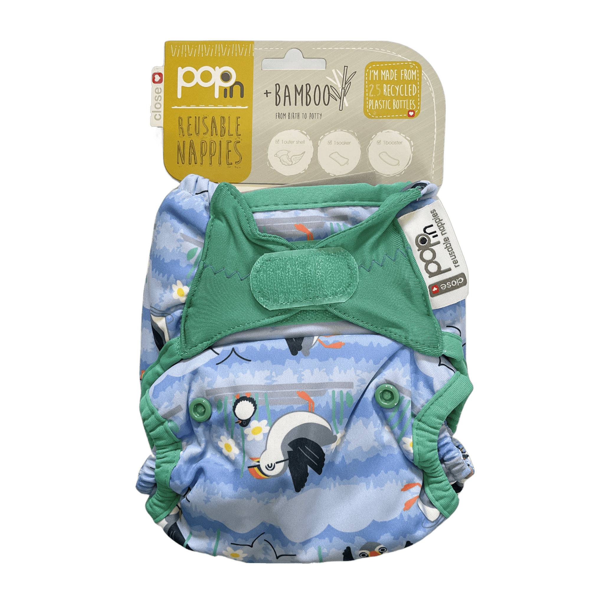 Pop - In Reusable Nappy Velcro Puffins - 2nd Lyfe C.I.C