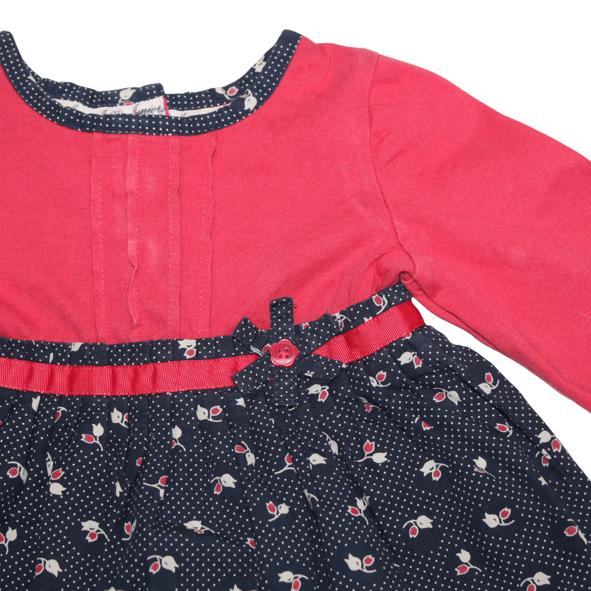 Red & Navy Flower Detail Dress - 2nd Lyfe C.I.C